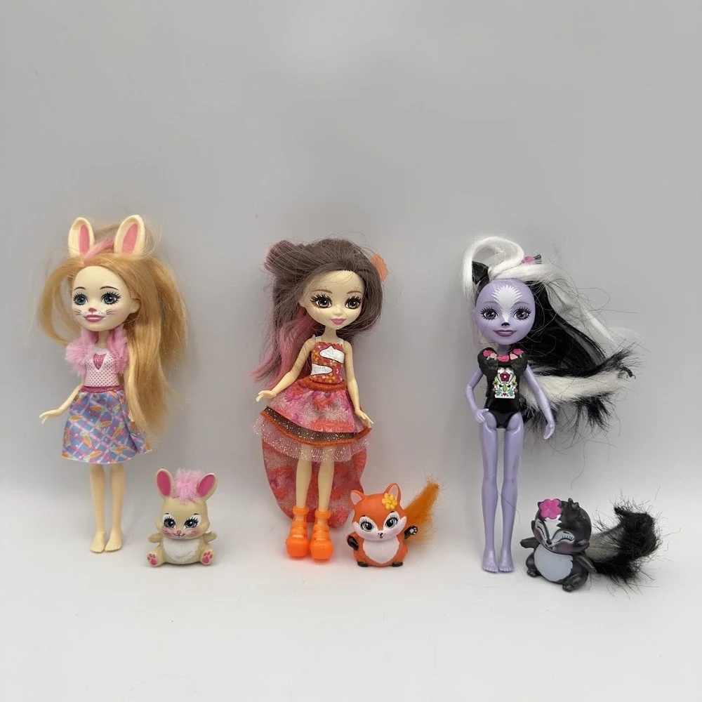 Mattel‎ Enchantimals Lot of 5 Fashion Dolls Pet Animals Skink Fox Reindeer